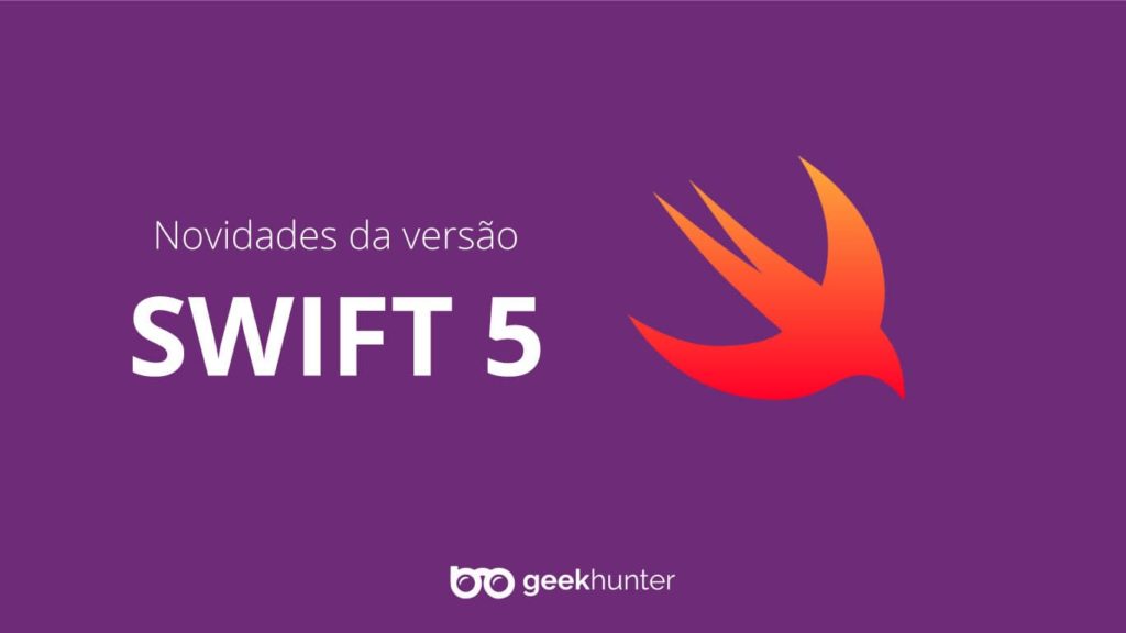 fundo roxo com logo da linguagem swift e da geekhunter