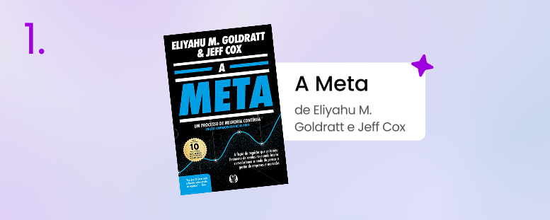 Imagem mostrando a capa do livro ''A Meta'' e quem o escreveu (Eliyahu M. Goldartt e Jeff Cox).